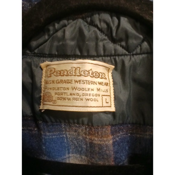 Vintage Pendleton Western Plaid Wool Flannel Shirt Collar 70s Men L - Picture 6 of 10